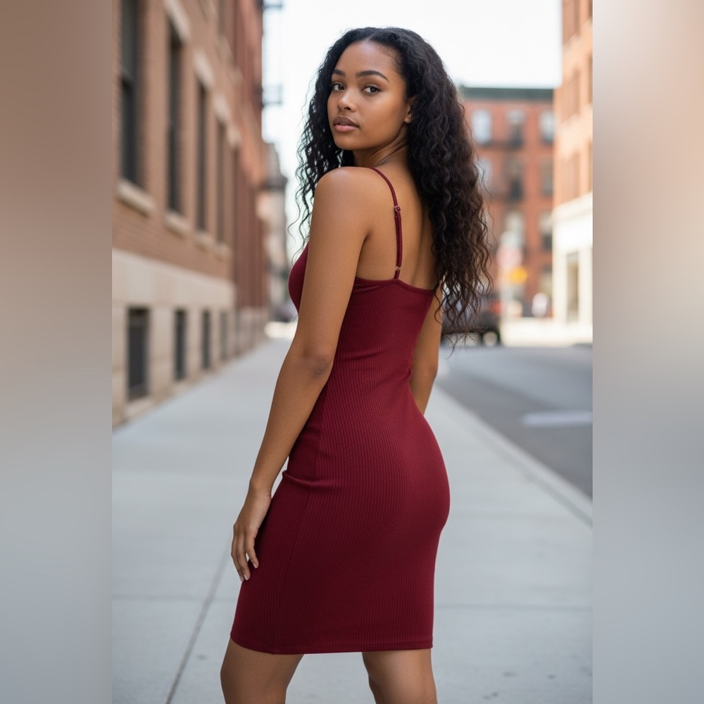 Love J Cabernet Ribbed Faux Button-Front Midi Dress•2X